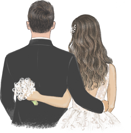 Young couple on their wedding day hand drawn illustration